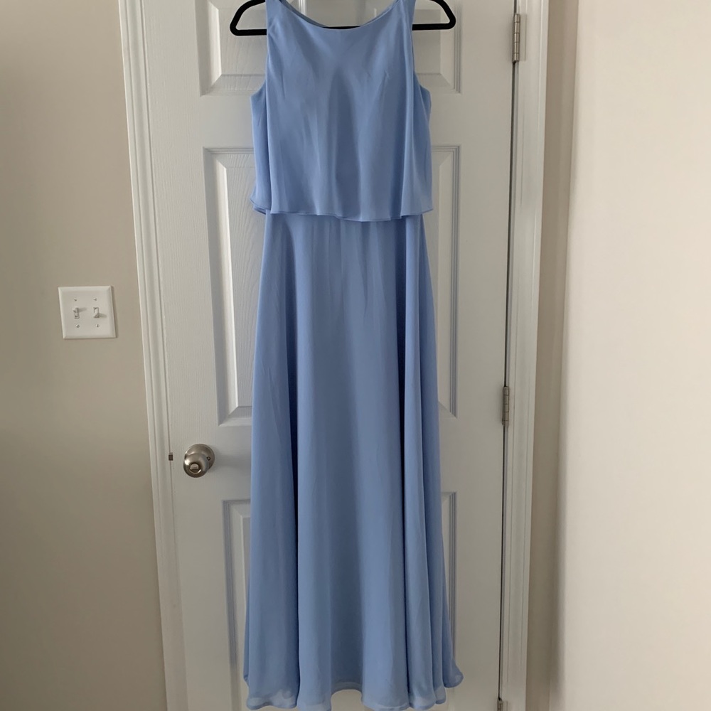 Blue sleeveless formal maxi dress